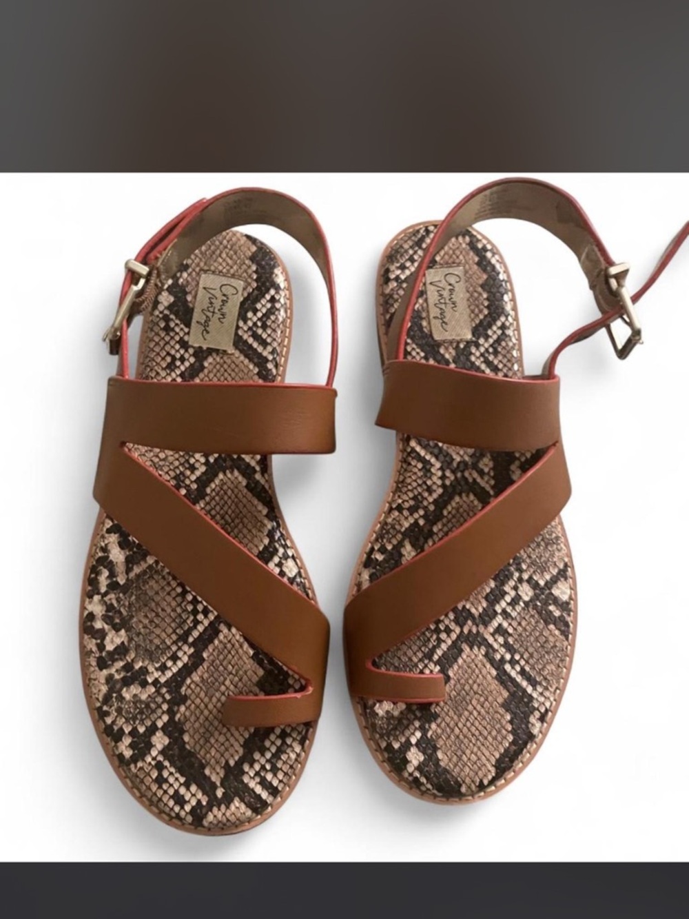 Crown Vintage Brown Strappy Sandals with Snake-Print Footbed